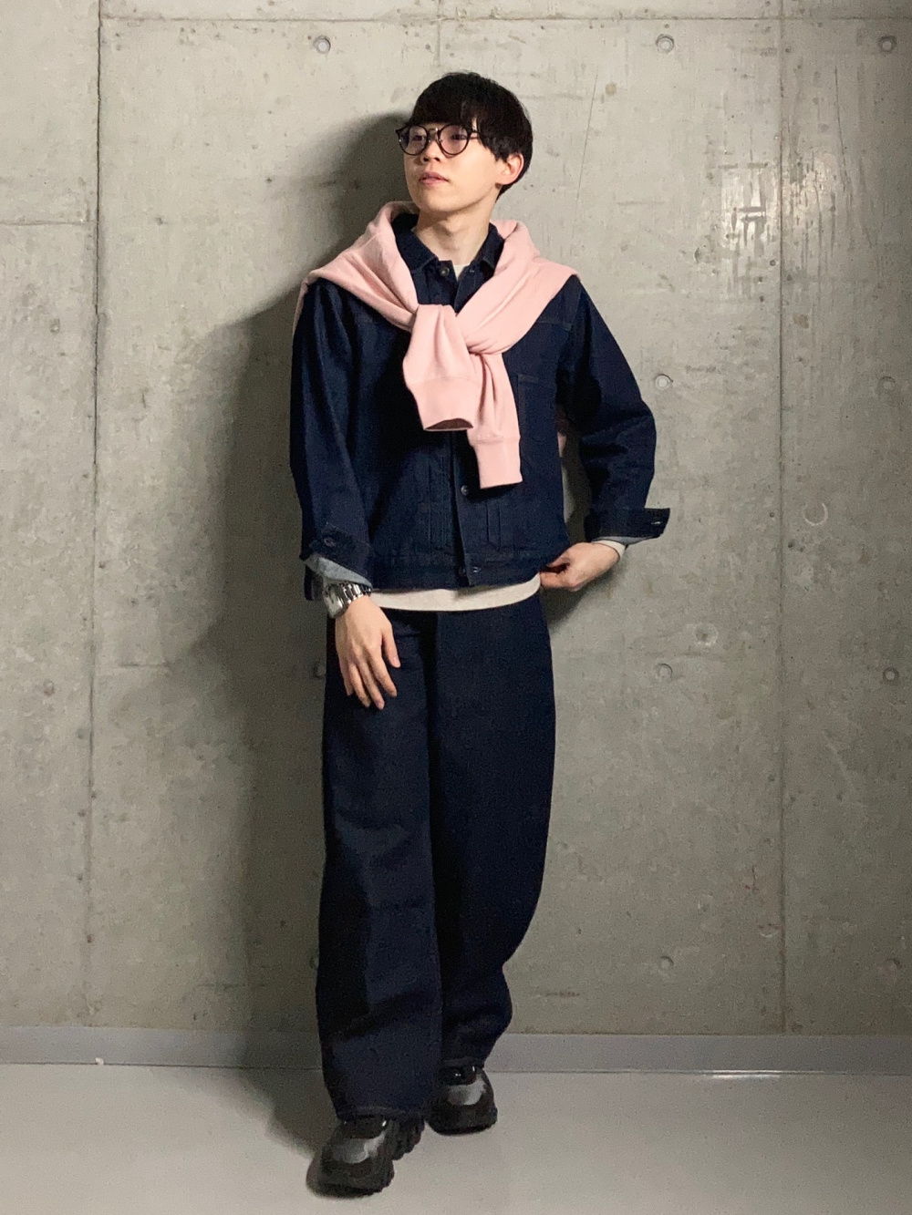 ソフトタッチクルーネックTシャツ/長袖、デニムトラッカージャケット