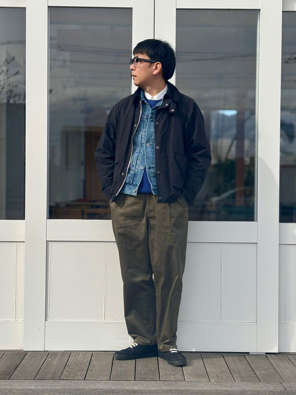 ミラノリブフルジップカーディガン、デニムトラッカージャケット」の