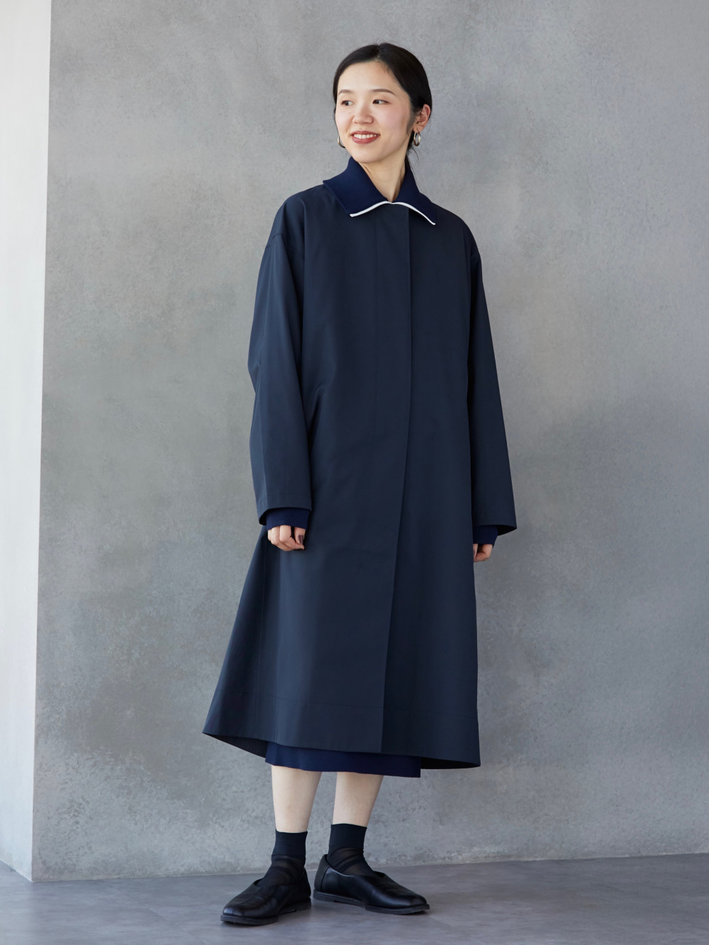 ミラノリブフルジップカーディガン、ボクシーニットT」の着用