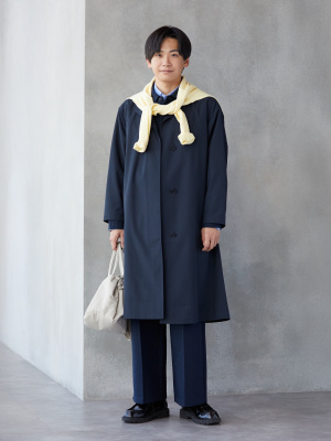 【新品】UNIQLO：C　ノーカラーロングコート（L・ネイビー） ユニクロ公式 | ノーカラーロングコート/リラックスフィット(レディース)