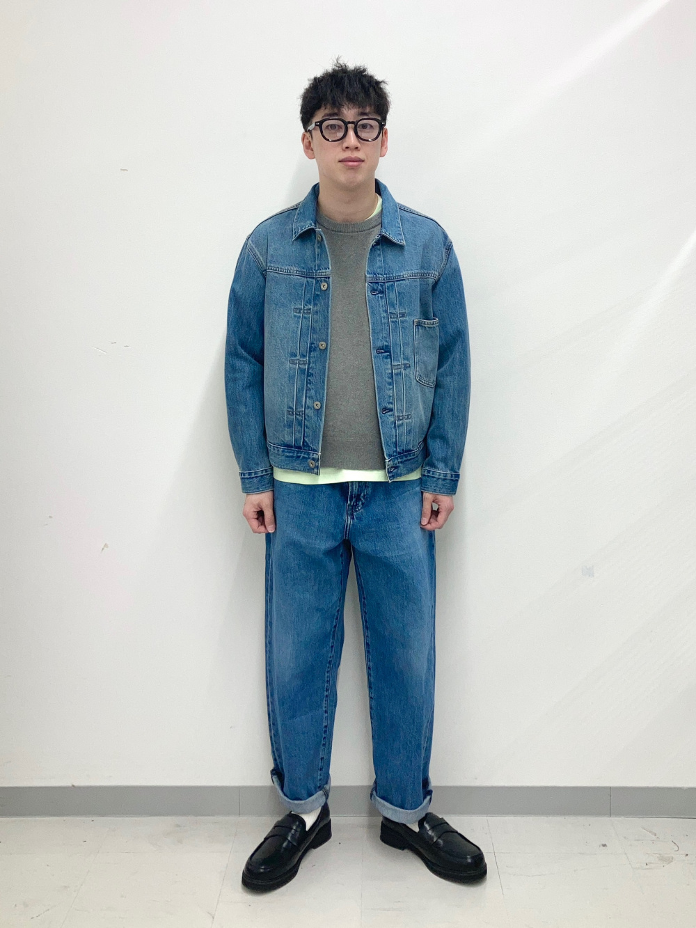 スーピマコットンクルーネックTシャツ、パラシュートパンツ/丈長め」の