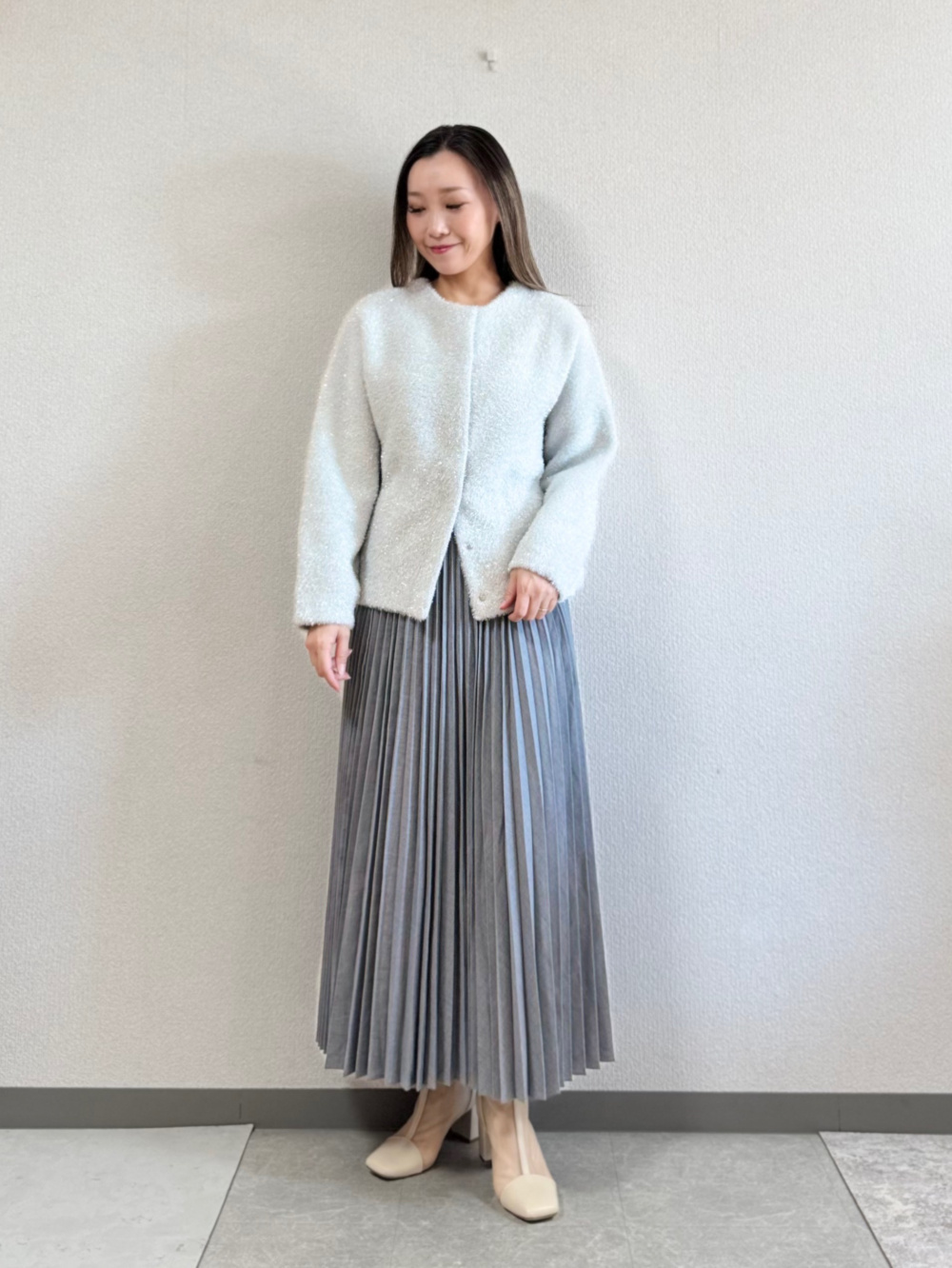 ユニクロ カシミア クルーネックショートカーディガン グレー　XLサイズ カシミヤクルーネックショートカーディガン、カシミヤクルーネック