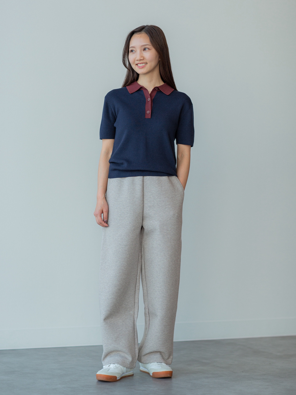 スウェットワイドパンツ、エアリズムコットンT」の着用コーディネート
