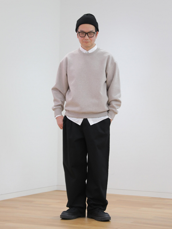 ブラッシュドジャージーモックネックTシャツ、ダブルフェイスシャツ