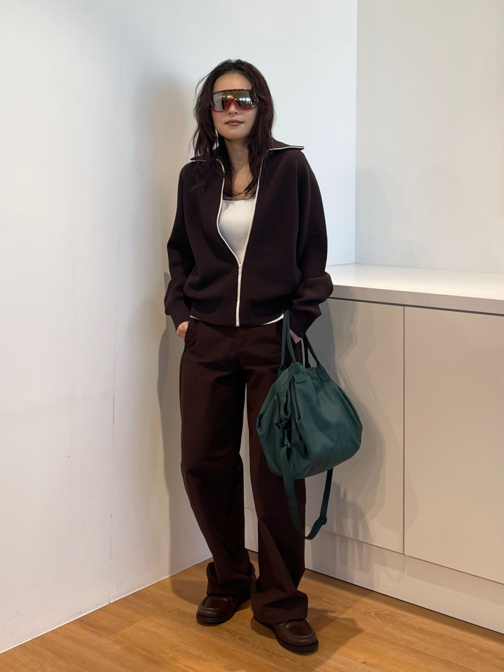 ユニクロC ミラノリブフルジップカーディガン 39 DARK BROWN XL ユニクロC ミラノリブフルジップカーディガン ダークブラウン XL