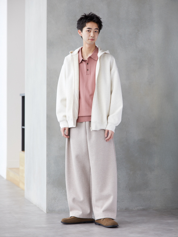スウェットワイドパンツ、クルーネックフルジップカーディガンの