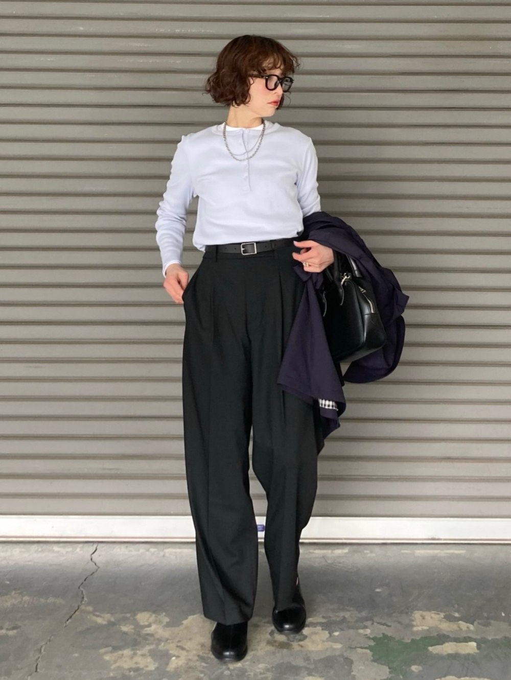 ダブルジャケット、タックワイドパンツ」の着用コーディネート