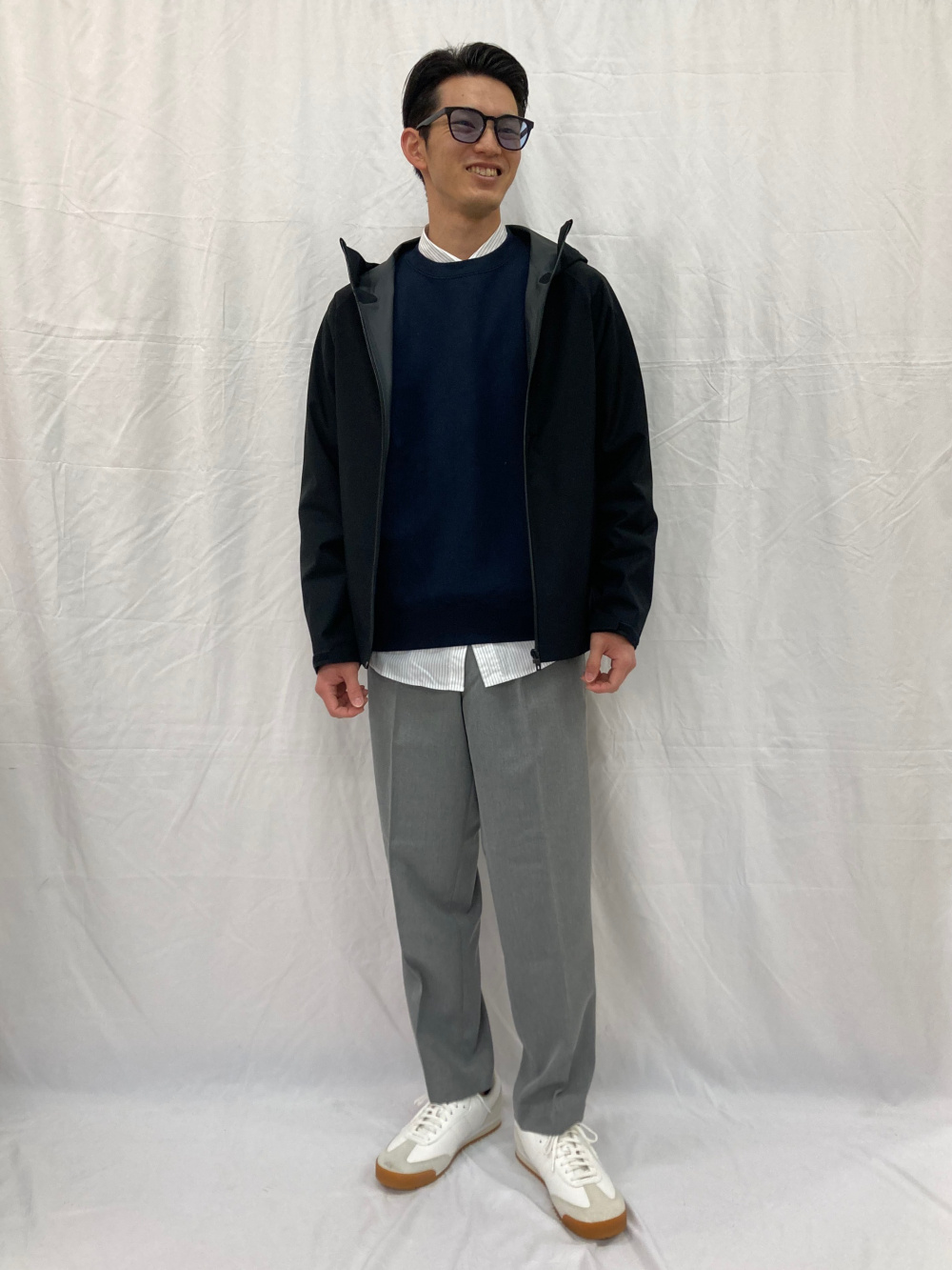 感動ジャケット/チドリ、ブロックテックパーカ3Dカット」の着用