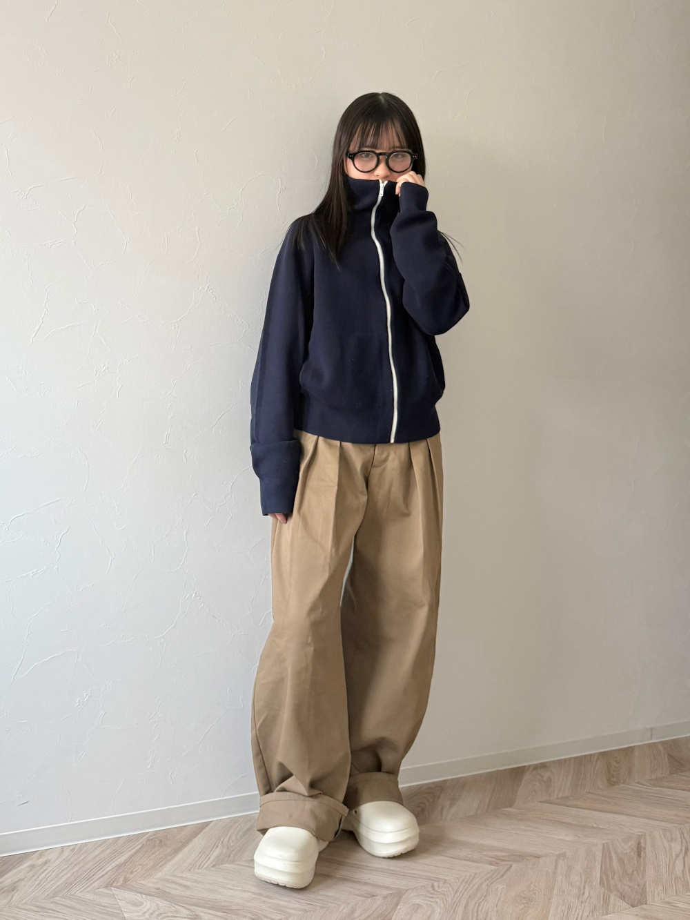 ミラノリブフルジップカーディガン、ノーカラーロングコート