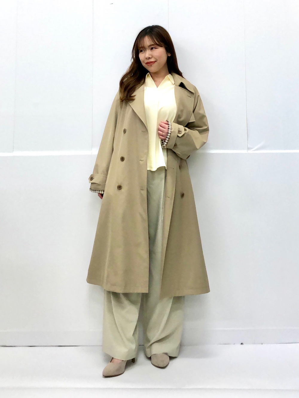 トレンチコート/リラックスフィット、レーヨンスキッパーブラウス/7分