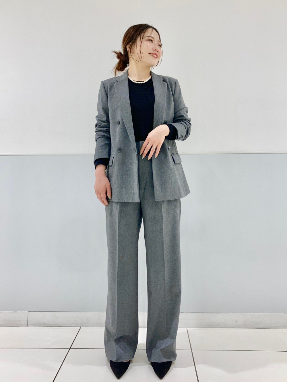 新品未使用 ユニクロ タックワイドパンツ ダブルジャケット セットアップ M 新品未使用】 UNIQLO ユニクロ タックワイドパンツ ダブルジャケット