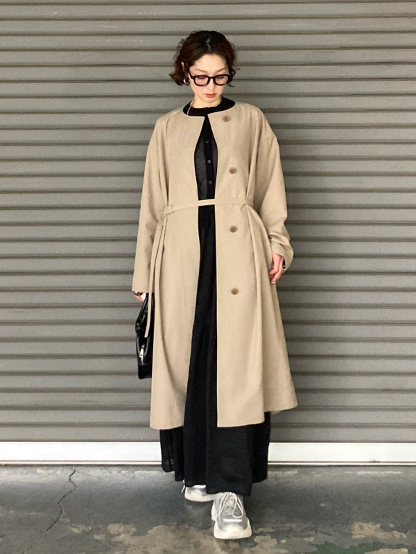 UNIQLO :C ノーカラー ロングコート リラックスフィット　ベージュ XL ユニクロ公式 | ノーカラーロングコート/リラックスフィット(レディース)