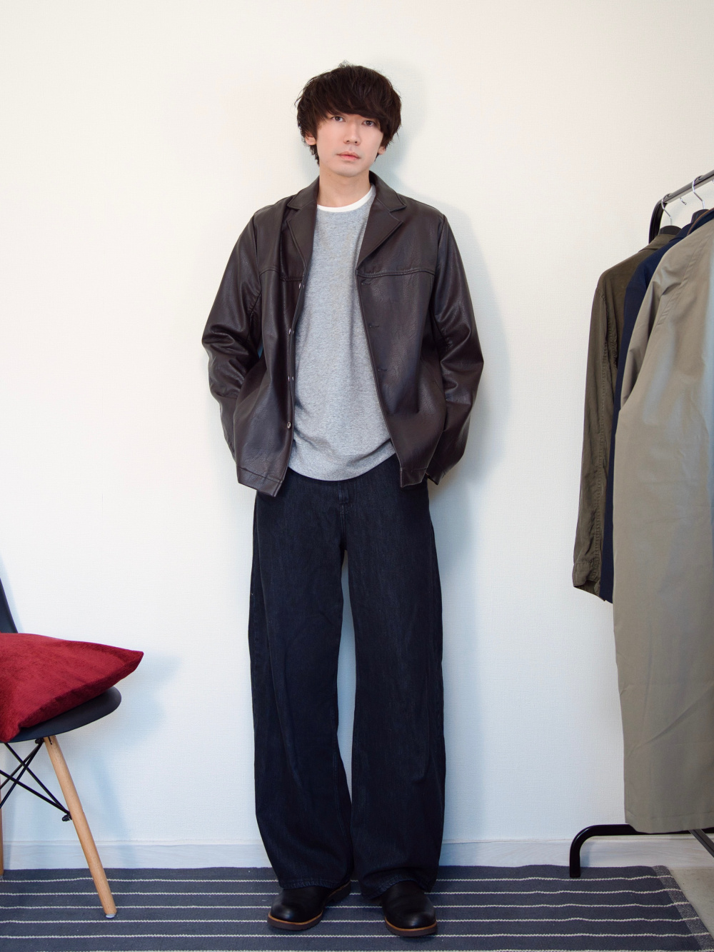 ニットフルジップジャケット、ブロードシャツ/ストライプ/レギュラー