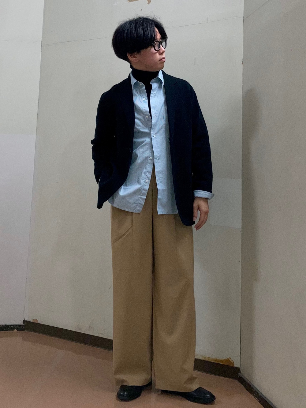 メリノリブタートルネックセーター、ローゲージモックネックセーター