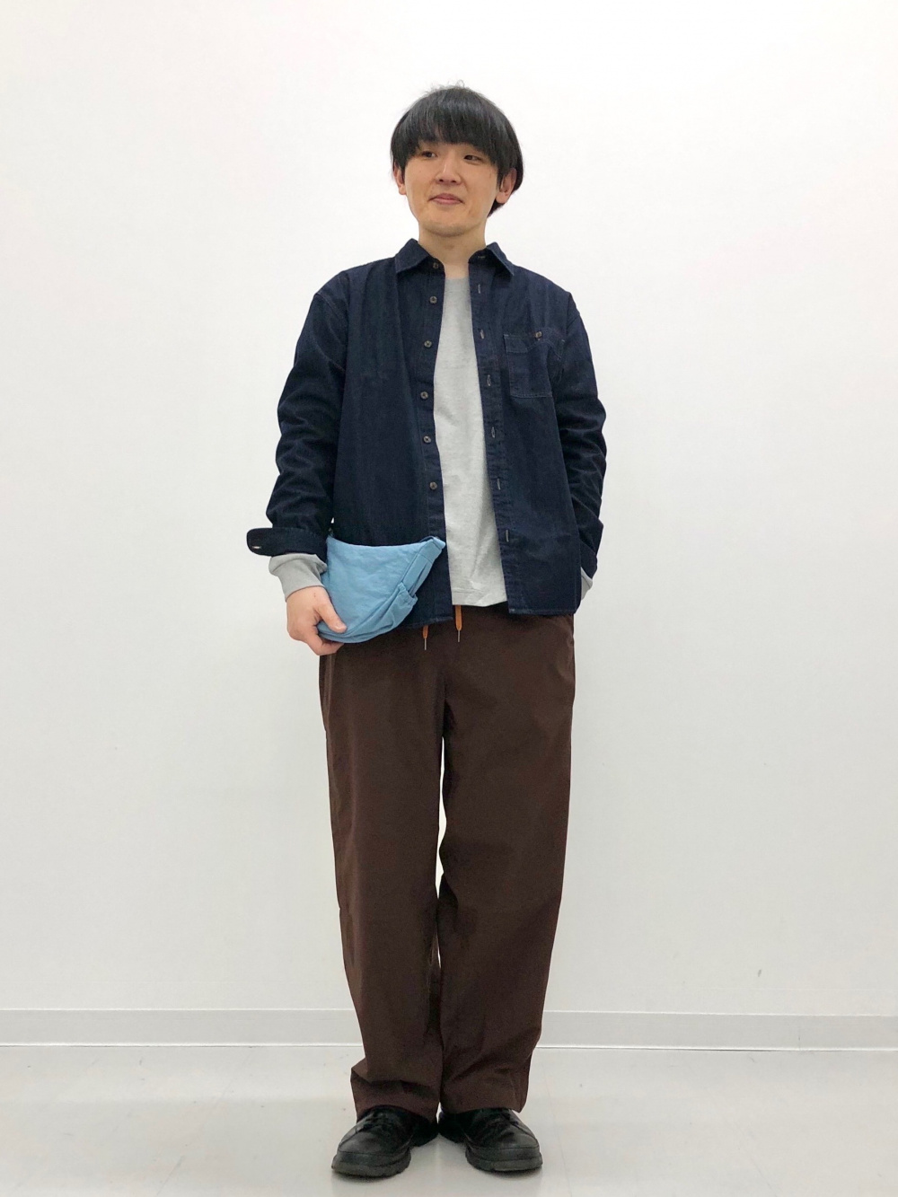 エアリズムコットンボーダーTシャツ、ライトデニムオーバーサイズ