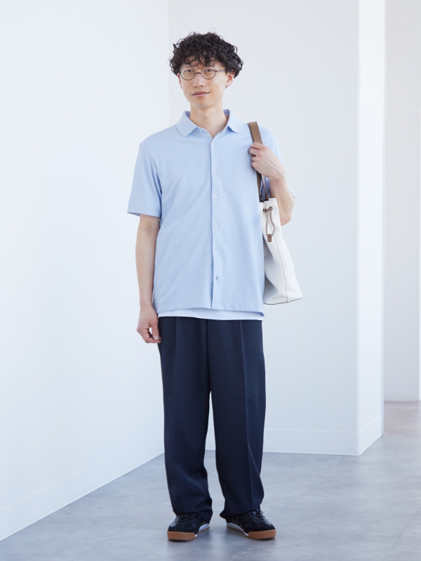 リラックスフィットジャケット、タックワイドテーパードパンツの