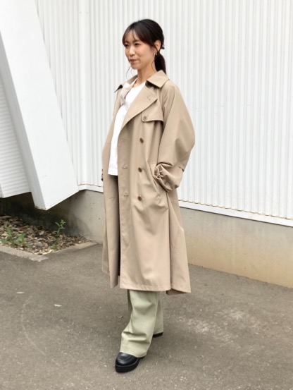 トレンチコート/リラックスフィット、リネンブレンドキーネック