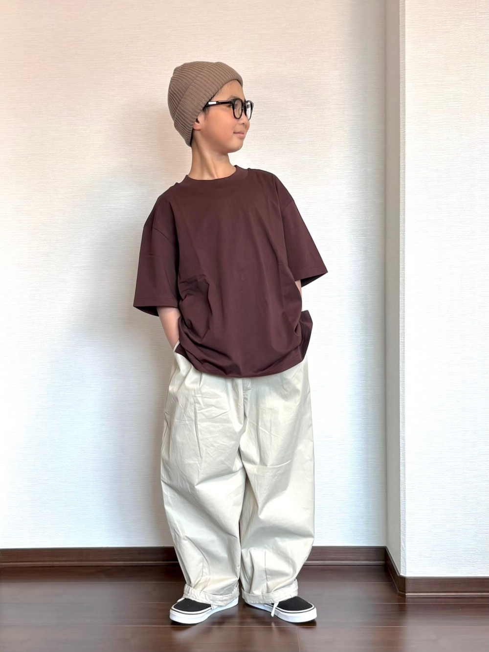 ドライスウェットパンツ、エアリズムコットンT」の着用コーディネート