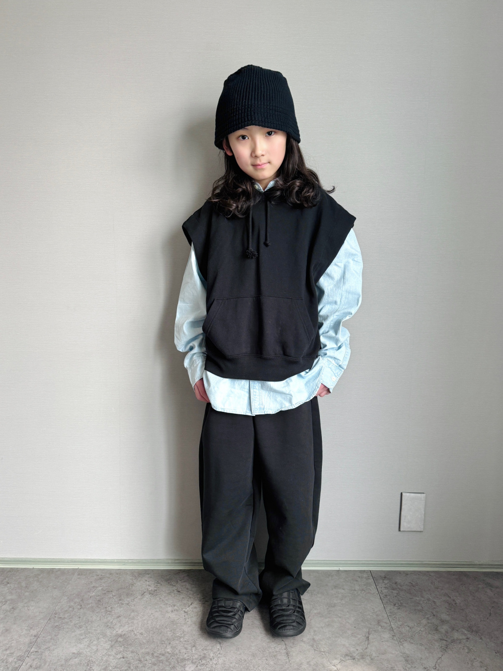 スウェットワイドパンツ/丈短め、ヒートテックフリースタートルネックT