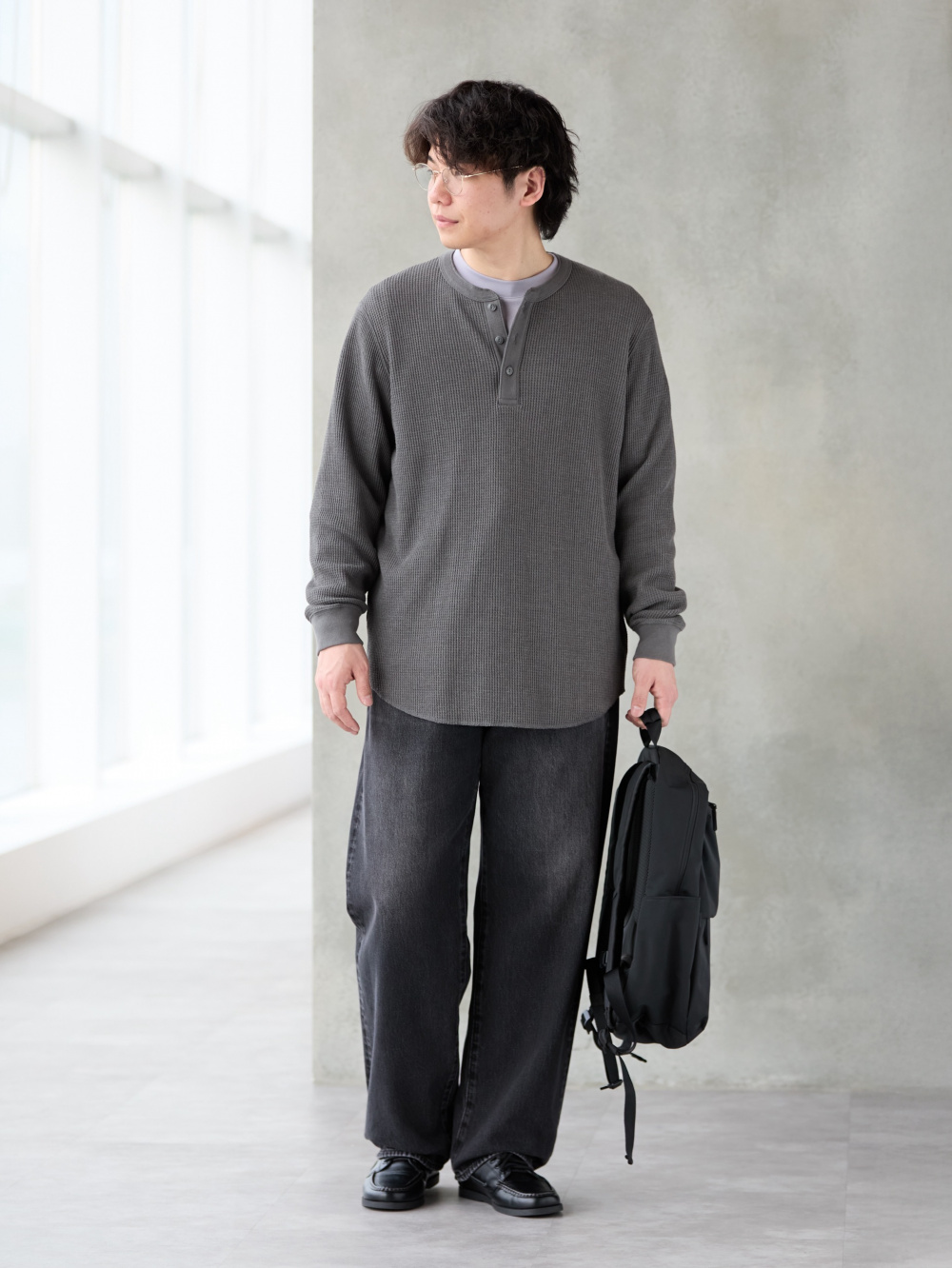 ワッフルヘンリーネックTシャツ/長袖、ピーナッツ コーチジャケット