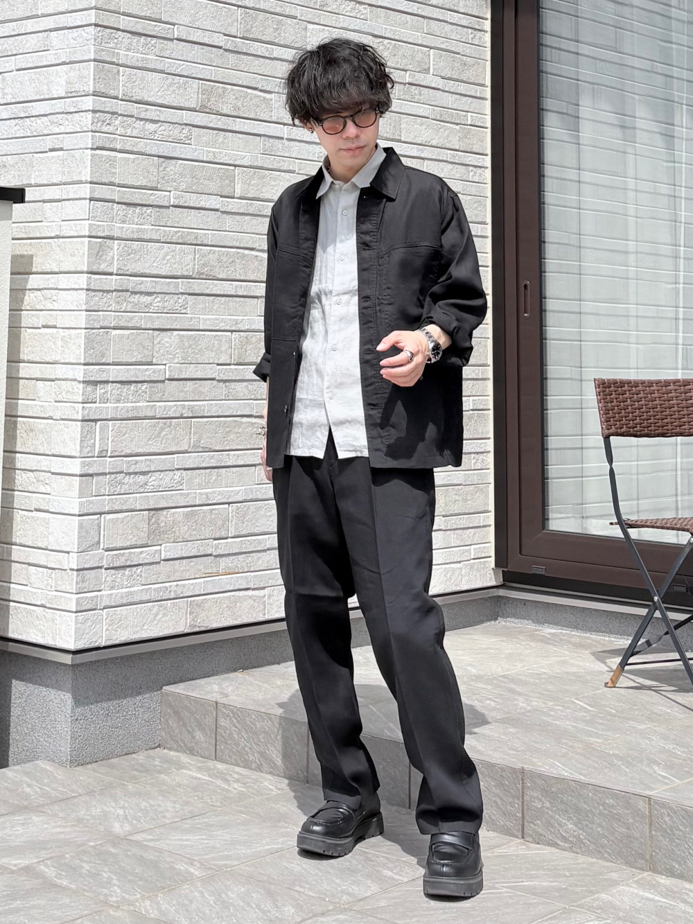 UNIQLO C プレミアムリネンシャツジャケット　M ブラック プレミアムリネンシャツジャケット、プレミアムリネンオーバーサイズ