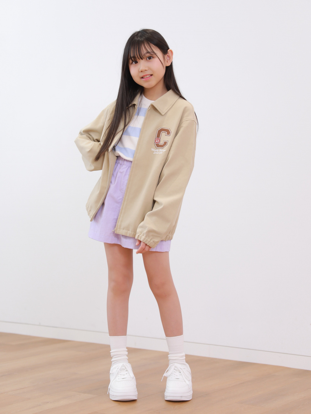 GIRLS ヒートテックコットンハイネックTシャツ長袖、ジャージーワーク