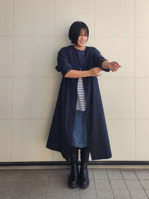 【新品】UNIQLO：C　ノーカラーロングコート（L・ネイビー） ユニクロ公式 | ノーカラーロングコート/リラックスフィット(レディース)