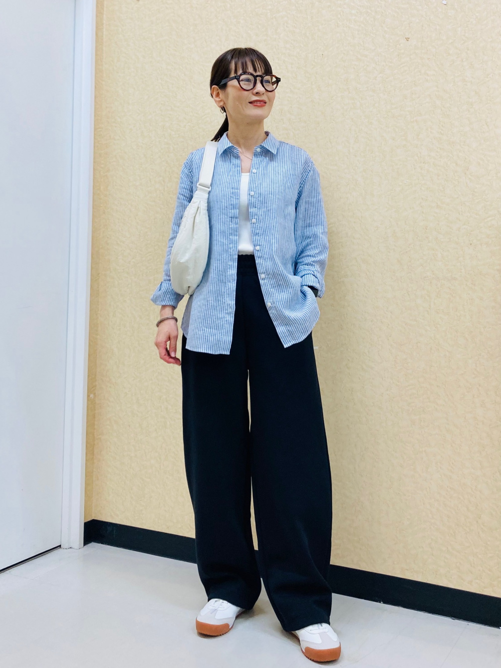 スウェットワイドパンツ、ソフトコットンボーダーラウンドヘムT」の