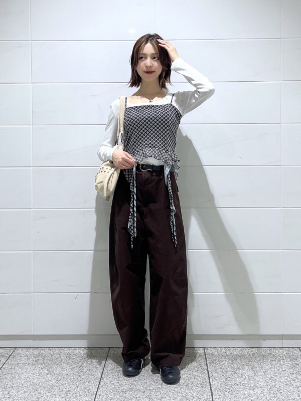 ブラッシュドジャージーワイドパンツ/丈長め（レディース）の着用