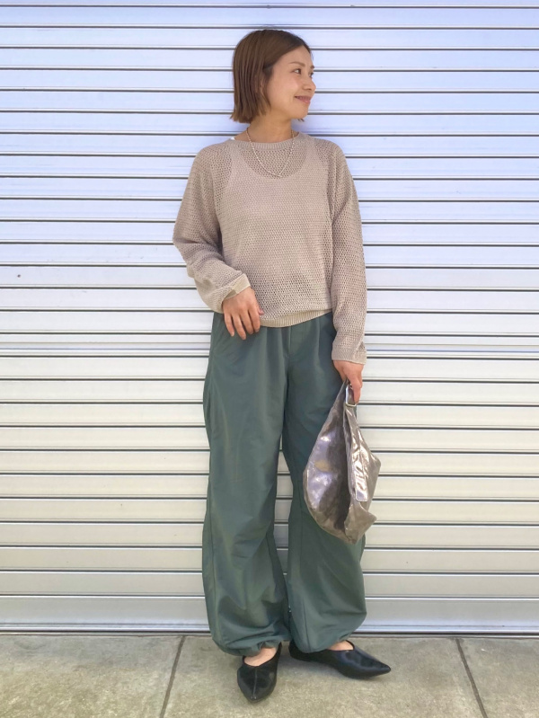 リブブラトップ/アメリカンスリーブ、3Dメッシュクルーネックセーター