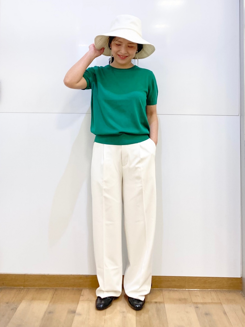 UVカットクルーネックセーター/ウォッシャブル、プレミアムリネン