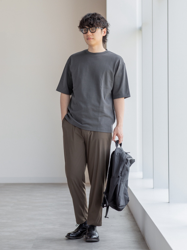 プレミアムリネンシャツ/ストライプ、タックワイドパンツの