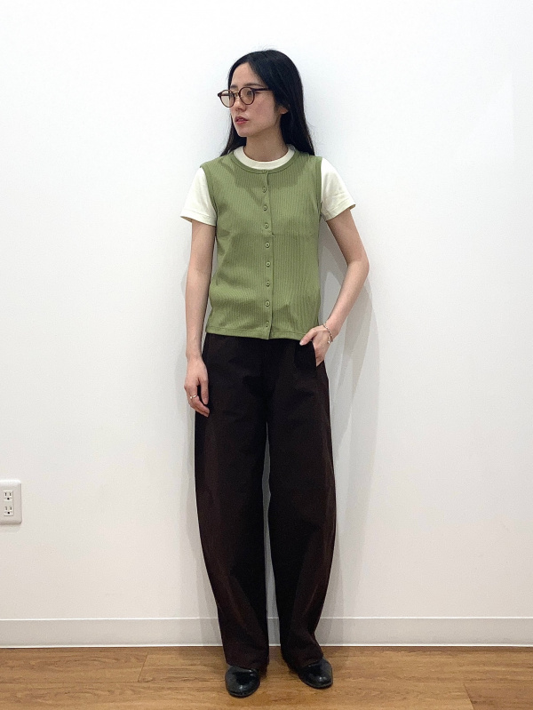 クルーネックT、リブポロカーディガン/半袖のコーディネート・着用