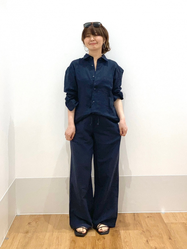 プレミアムリネンシャツ、スマートワイドストレートパンツ/チェックの