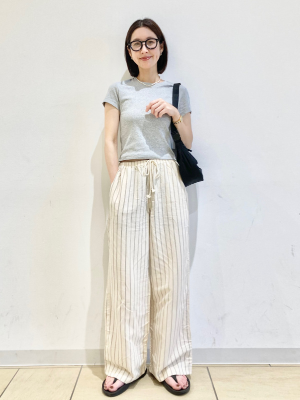 スウェットワイドパンツ、レーヨンスキッパーブラウス/7分袖の