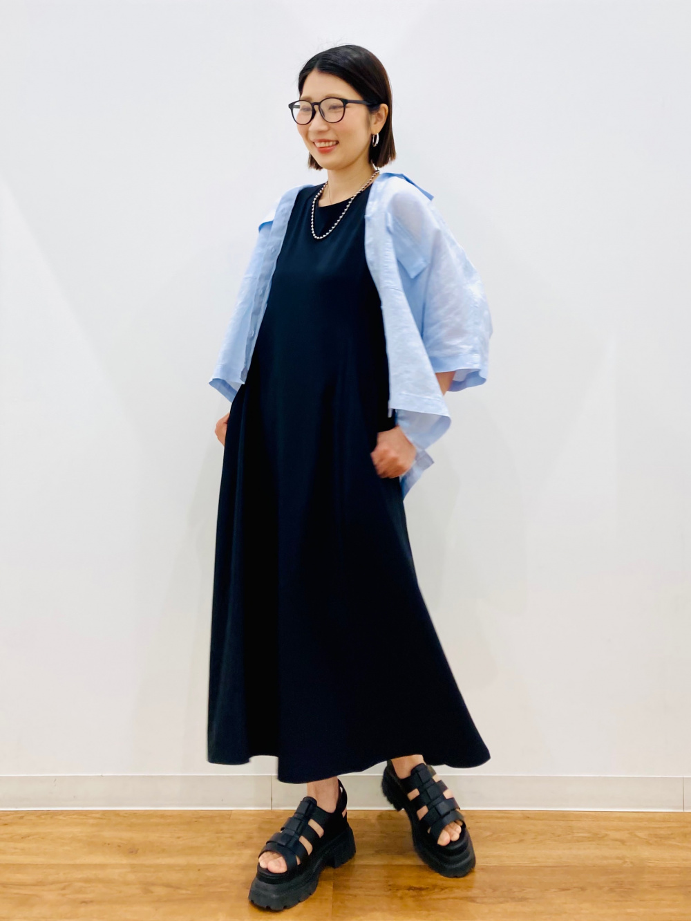 リネンブレンドティアードワンピース/ノースリーブ、プレミアムリネン