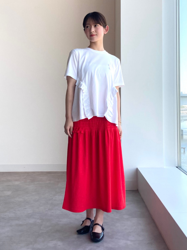 ユニクロ　セシリーバンセン　シャーリングスカート XL レッド 公式スタイリング | ユニクロ公式