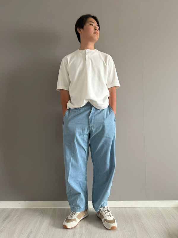 ワッフルヘンリーネックTシャツ/長袖、デニムオーバーサイズシャツ