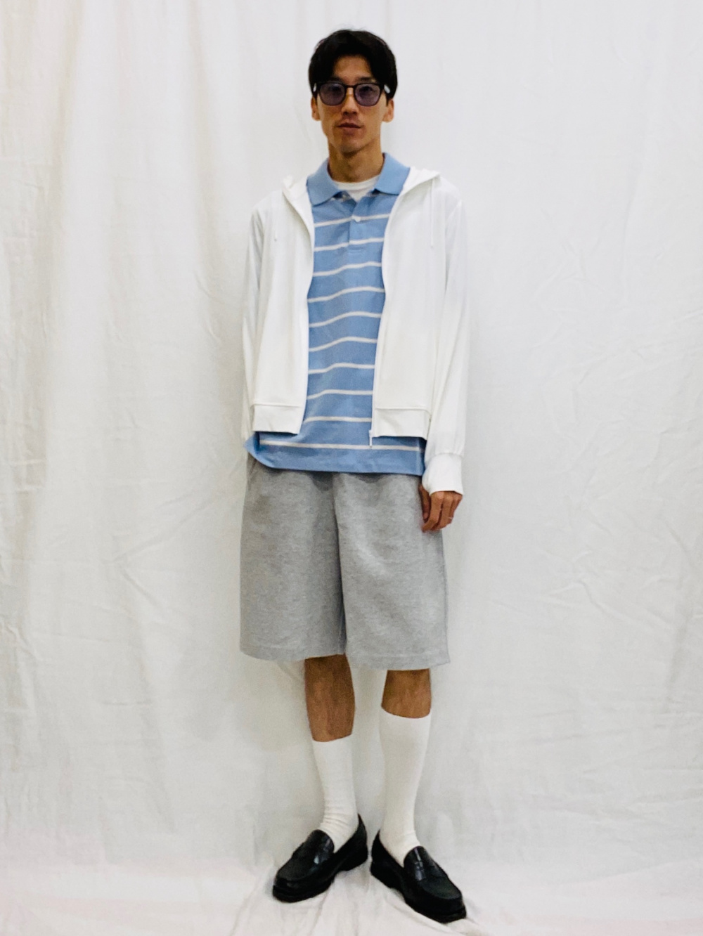 ドライEXクルーネックTシャツ、オーバーサイズシャツ/5分袖」の着用