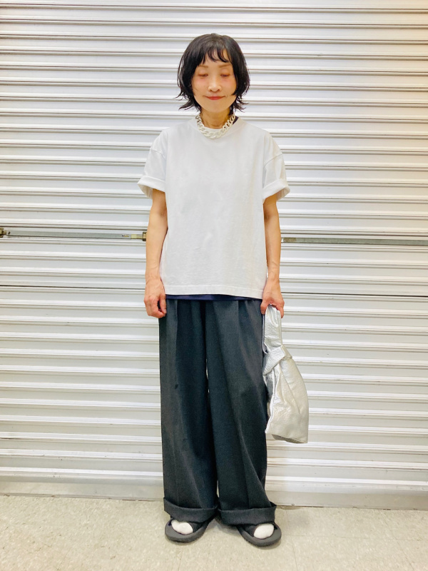 クルーネックT、リブポロカーディガン/半袖のコーディネート・着用