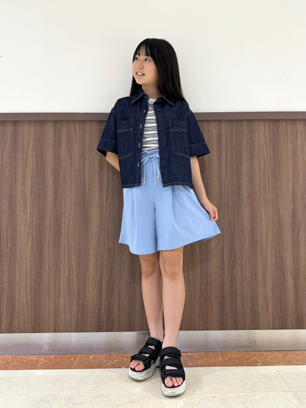 デニムボクシーシャツ/5分袖、イージーショートパンツ/デニムの 