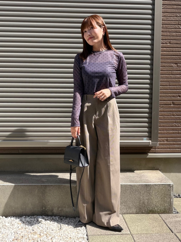 スマートワイドストレートパンツ/チェックのコーディネート・着用