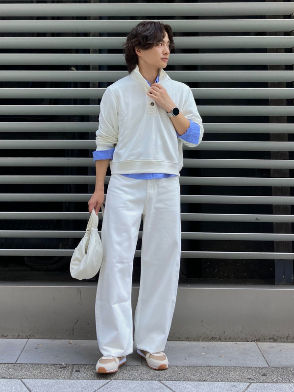 ワッフルヘンリーネックTシャツ/長袖、デニムオーバーシャツの