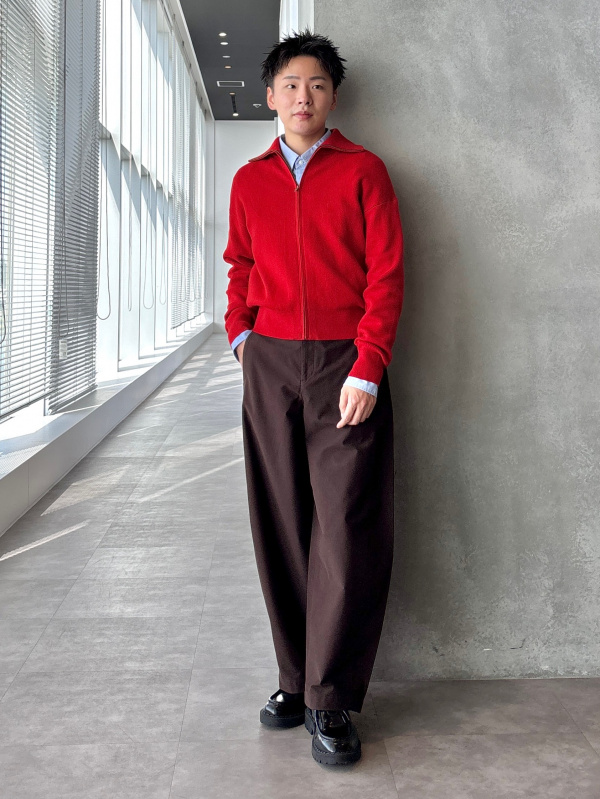 UNIQLO C ミラノリブフルジップカーディガン 　レッド　L ユニクロ ミラノリブフルジップカーディガンのコーディネート・着用イメージ