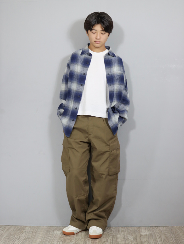 ワッフルヘンリーネックTシャツ/長袖、フランネルシャツ/オンブレ