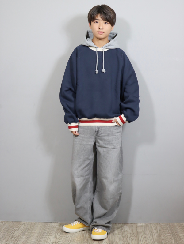 ワッフルヘンリーネックTシャツ/長袖、デニムオーバーシャツの