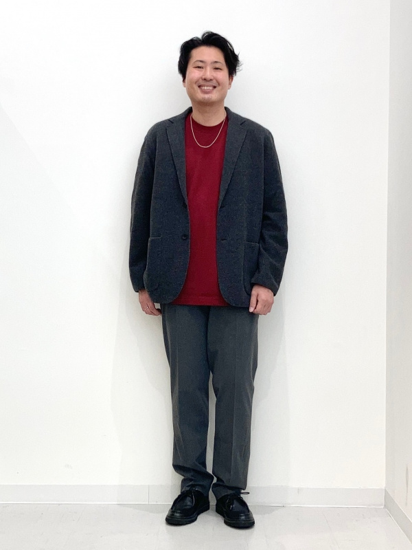 ニットジャケット、ウールカシミヤチェスターコートのコーディネート