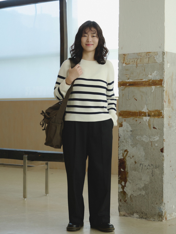 WOMEN'S 3D KNIT COTTON STRIPED SWEATER