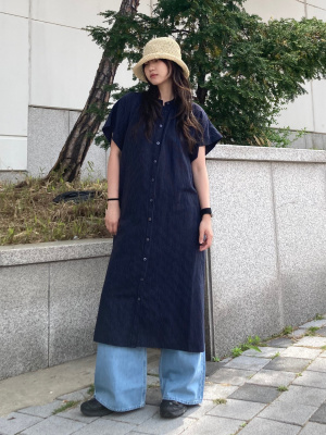 uniqlo linen blend relaxed dress Women's Linen Blend Dress | V Neck