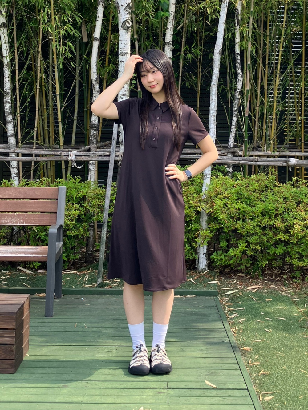 Check styling ideas forCrepe Jersey Polo Dress Short Sleeve| UNIQLO IN